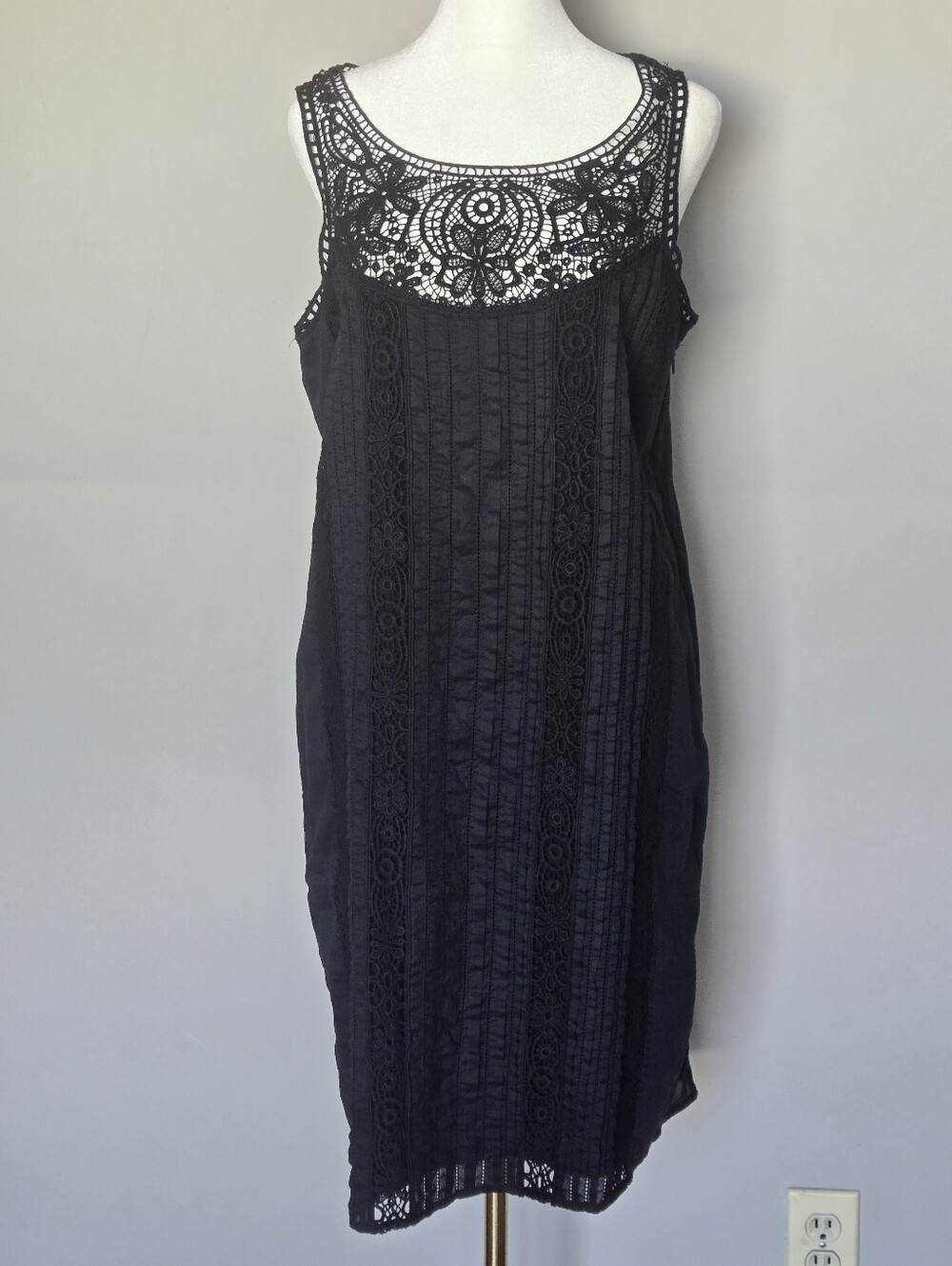 Sundance Amira Black Lace Yoke Crochet Bohemian Sleeveless Mini Dress Size M - Picture 10 of 11